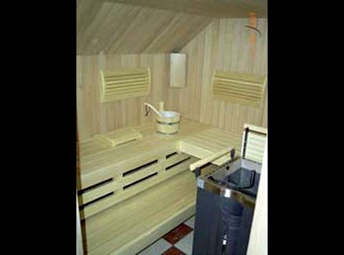 Saunakabine in Hemlock mit einseitiger Dachschräge